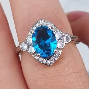 925 Silver Swiss Blue Topaz Gemstone Ring Size 7